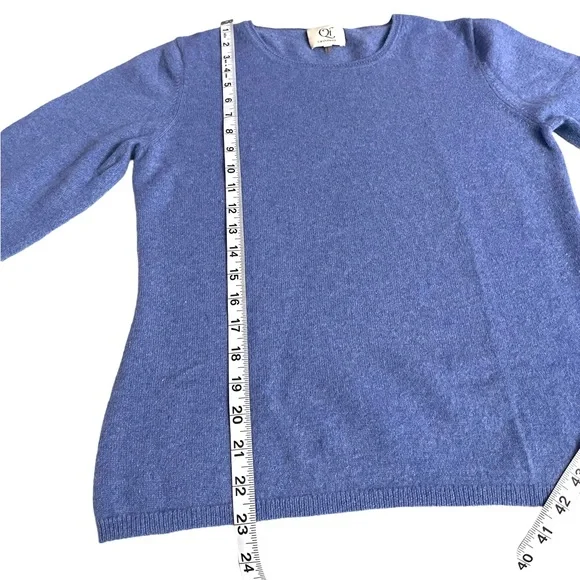 Qi 100% Cashmere Basic Long Sleeve Blue Sweater Size X-Large - Picture 6 of 10